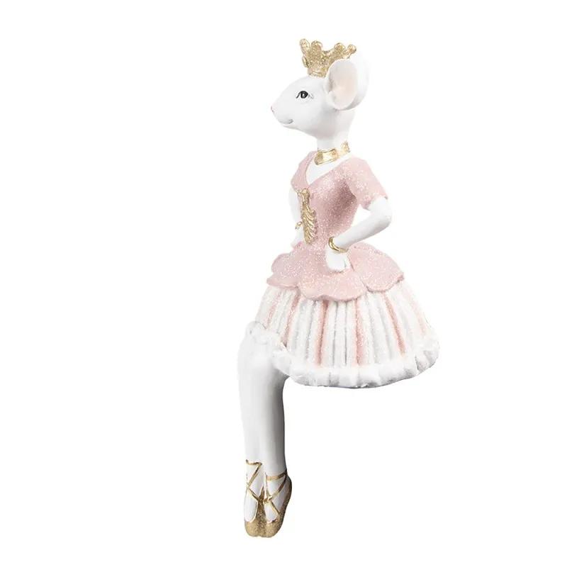 Clayre & Eef | Beeld ballerina muis zittend roze/goud 19cm