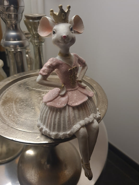 Clayre & Eef | Beeld ballerina muis zittend roze/goud 19cm