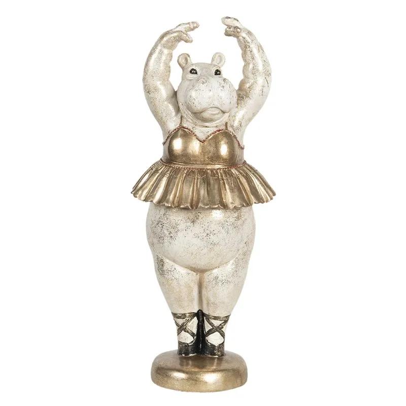 Clayre & Eef | Beeld Ballerina Hippo Wit/Goud 18x47 cm