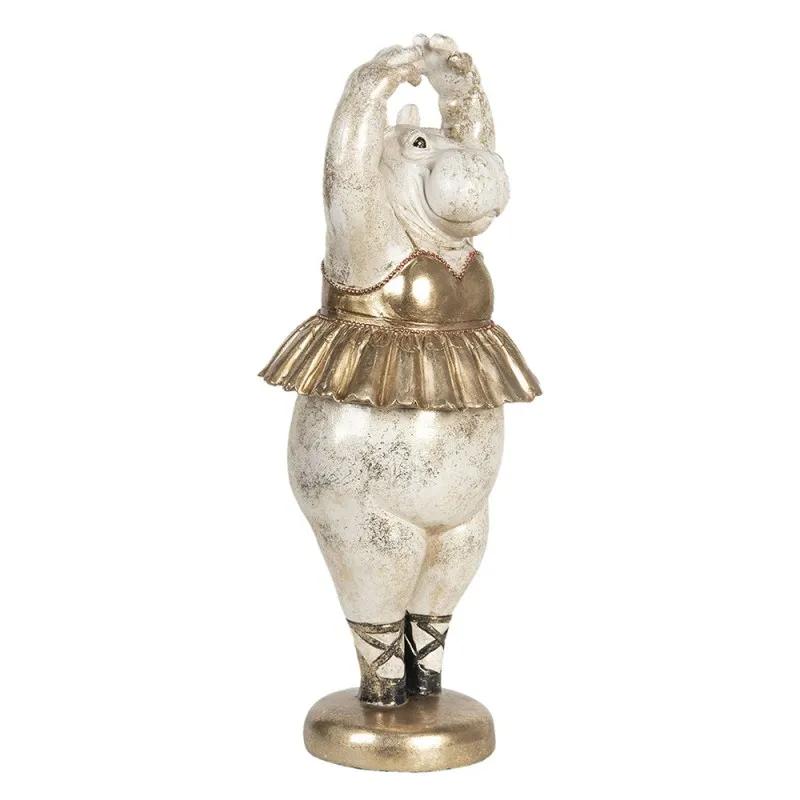 Clayre & Eef | Beeld Ballerina Hippo Wit/Goud 18x47 cm