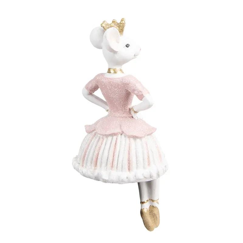 Clayre & Eef | Beeld ballerina muis zittend roze/goud 19cm