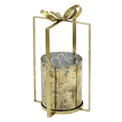 Diga Colmore Hurricane | Gift Windlicht met strik goud  30x30x51 cm