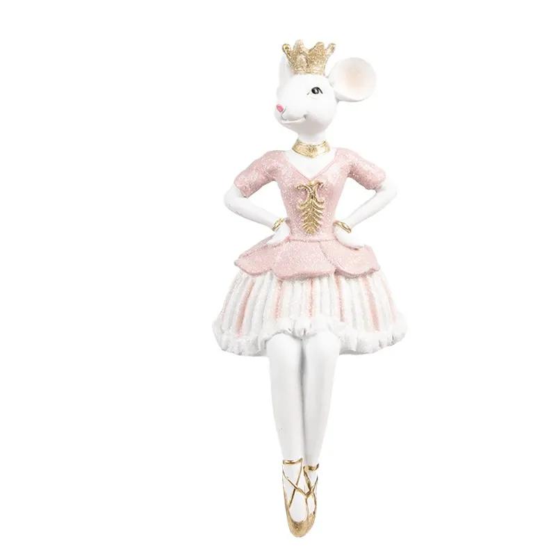 Clayre & Eef | Beeld ballerina muis zittend roze/goud 19cm
