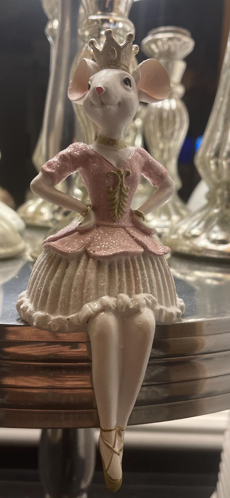 Clayre & Eef | Beeld ballerina muis zittend roze/goud 19cm